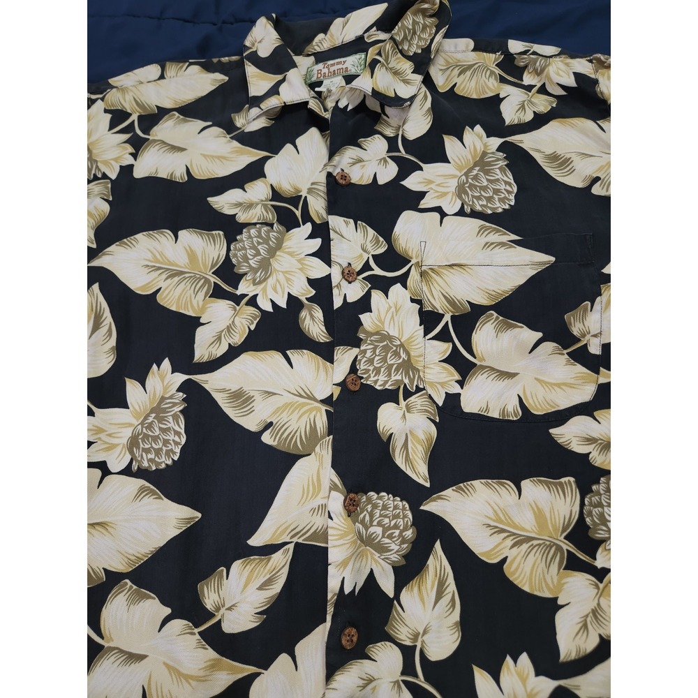 Tommy Bahama Shirt Mens Medium Navy Cream Floral Button Up Tropical Vacation - Picture 10 of 12